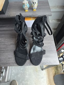 Black Strappy Lace-Up Heeled Sandals