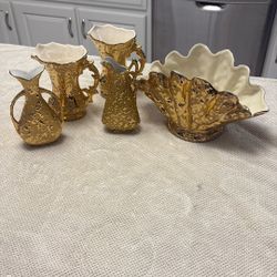 Mid Century Imported Dipped In 24k Gold Vases