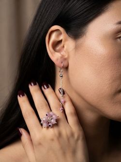 925 Pink bead evel eye pink set earrings and ring
