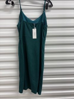 Zalalus Womens Green Knit Solid V-Neck Slip Dress Adjustable Straps Midi M NWT