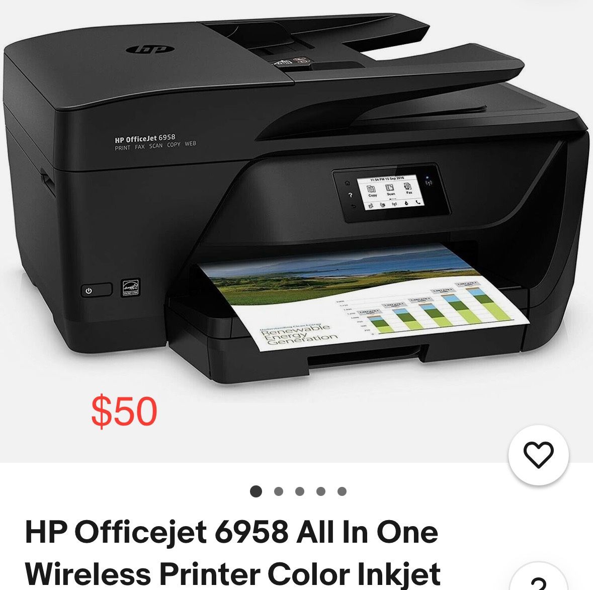 HP Officejet 6958 All In One Wireless Printer Color Inkjet