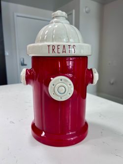 Red Fire Hydrant Dog Treat Canister w/ Lid – Ceramic Airtight Jar
