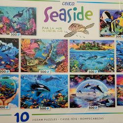 Brand New Hard to Find - Ceaco "Seaside" Ocean Turtle Orca Dolphins 10 Pack Jigsaw Puzzles