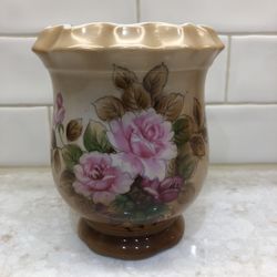 Vintage Lipper & Mann Lusterware Hand Painted Flowered Japanese Vase.