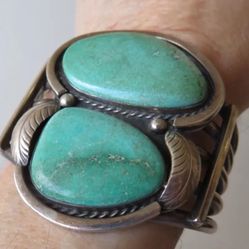 Vintage 95.8 Grams! Turquoise Sterling Silver Cuff Bracelet 