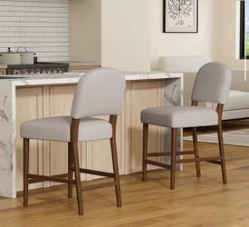 26 in. H Light Gray Rubber Wood Bar Stool with Fabric Seat Modern Set of 3