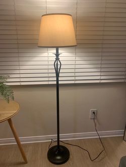 Black Metal Floor Lamp with Beige Shade