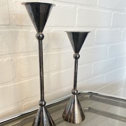 Beautiful Set Of 2 Vintage Antique Silver Candle Holders 