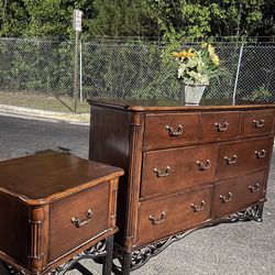 Quality Set Solid Wood Long Dresser, Big Drawers, Big Nightstand. Drawers Sliding Smoothly Great Confition