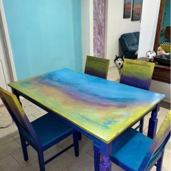 Beautiful Rainbow Sunset Dining Table With 4 Chairs