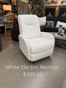 White Leather Electric Power Recliner Chair  Another Time Around Furniture