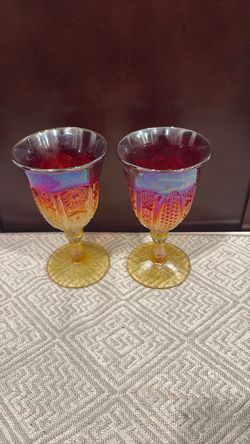 Carnival Glass Iridescent Goblets Set of 2