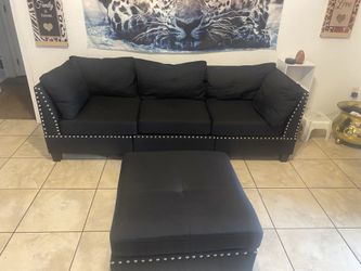 Black Sectional Sofa Couch Studded Nail Head