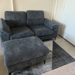 Blue Deep-seated Loveseat With Ottoman 