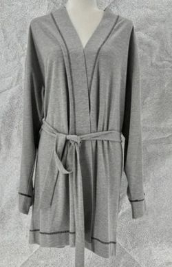 FABLETICS HEATHER GREY WAFFLE KNIT BELTED LOUNGE ROBE