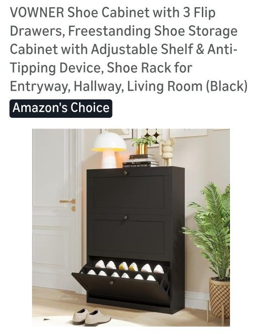 Shoe Cabinet With 3 Flip Drawers,  Freestanding Shoe Storage Cabinet With Adjustable Shelf 