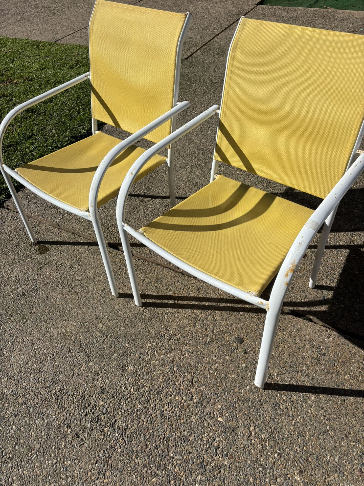 Chairs Two Yellow White Metal Stacking
