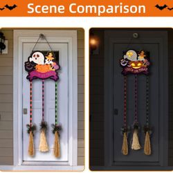 Witches Broom Halloween porch decor Wall Decor 3Pcs Broom alloween Ghost Halloween Party Decorations Indoor,outdoor Built-in led light sign