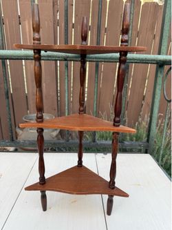 Vintage Wooden 3 Tiered Spindle Hanging/ Wall Corner Shelf