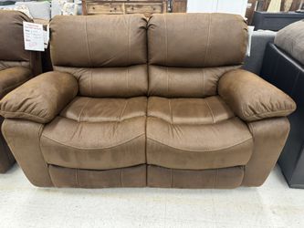 Dual Reclining Love With Brown Padded Microfiber
