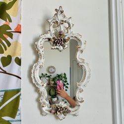 Capodimonte Porcelain Wall Mirror Frame Vintage Floral Italy 