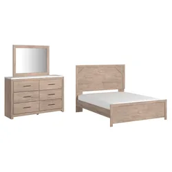 Senniberg Queen Panel Bed with Mirrored Dresser 50% Off Special