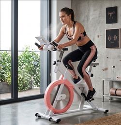 Indoor Spin Bike for Home Cardio Training - Murtisol® White & Pink