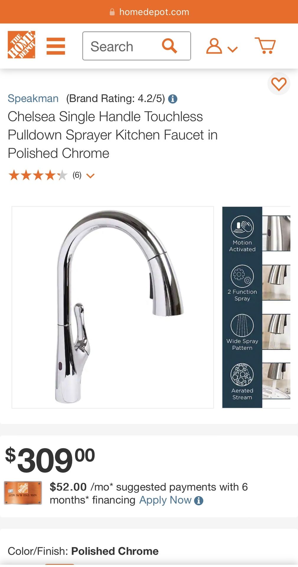 Touchless Sensor Kitchen Faucet (Chrome) - NEW