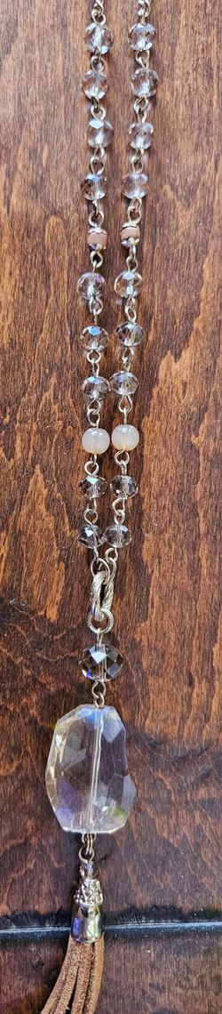 Chicoa Long Suede Tassel Necklace Gold  Tone