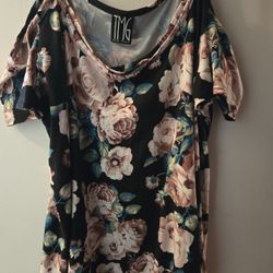 Black And Floral Print Should Cut Out Blouse
