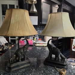 Antique Pair Elephant Side Table Lamps