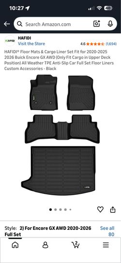 NEW- HAFIDI 20’-25’ BUICK ENCORE GX AWD ALL WEATHER TPE FLOOR MATS CARGO LINER