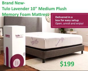 Brand New: Tulo Lavender 10" Medium Plush Memory Foam Mattress