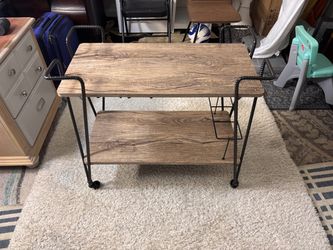 Rectangular Wooden Top Serving Cart with Rustic Oak Shelf