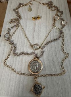 Juego collar cadena aretes gold filled monedas joyerÃa antigua