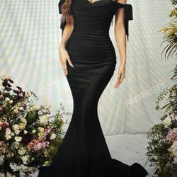 Off Shoulder Knot Satin Formal Dress