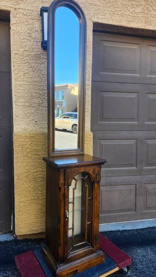 Vintage Lighted Entry Cabinet with Mirror  		
