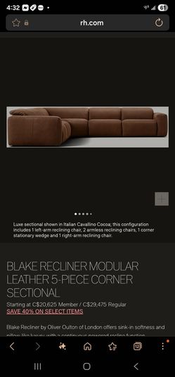 BLAKE RECLINER MODULAR LEATHER 5-PIECE CORNER SECTIONAL