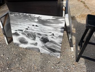 Large Black and White Ocean Canvas Wall Art