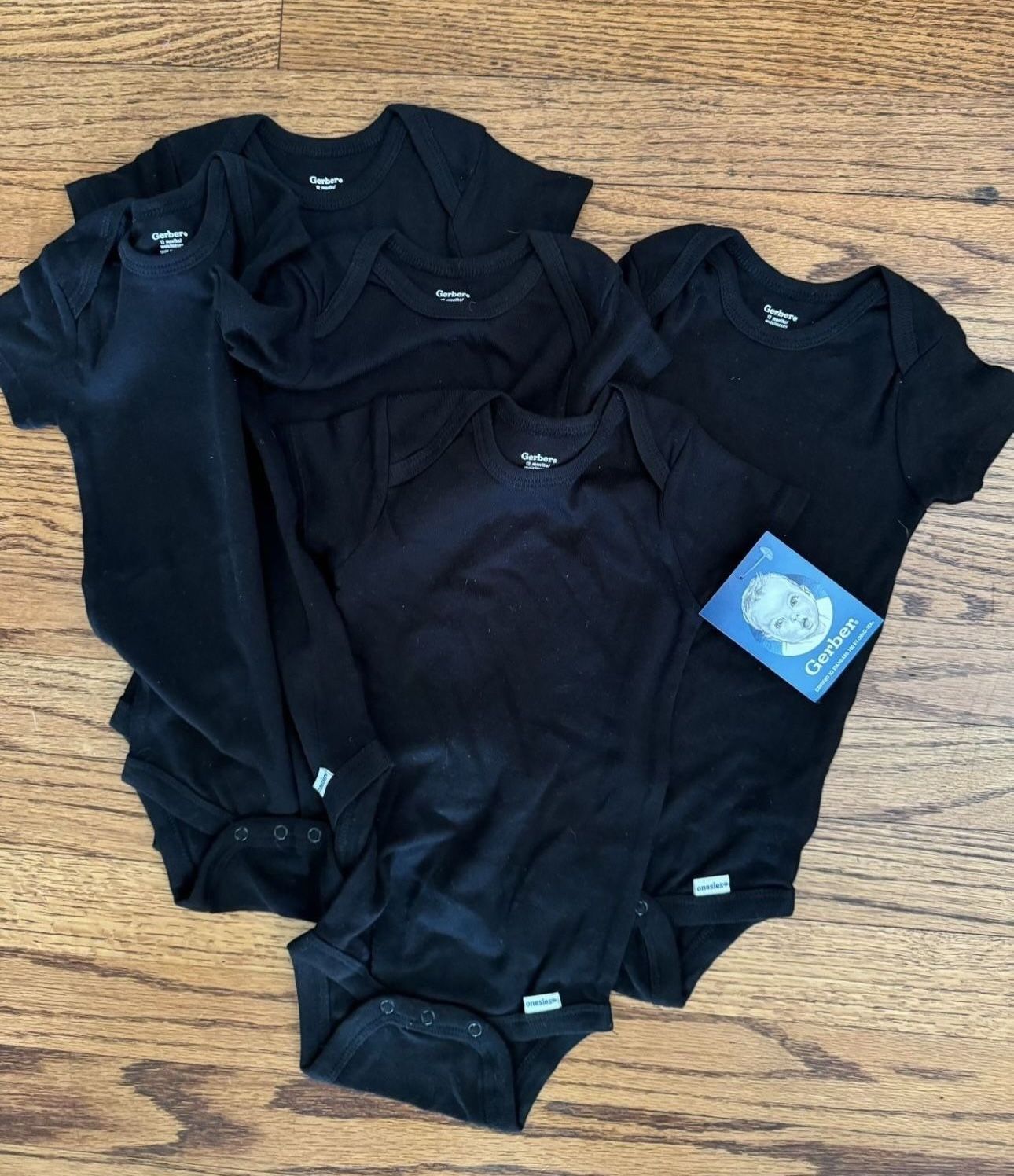 12 Month New Gerber Baby- 5-Pack Solid Onesies Bodysuits