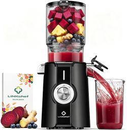 Cold Press Juicer Machines, 4.53" Diameter juicers Whole Fruit and Vegetable, 200W Masticating Slow Juicer with Automatic Cutting, BPA-Free, Easy Clea