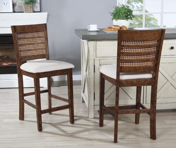 Set of 2 Cane Back Counter Height Stools