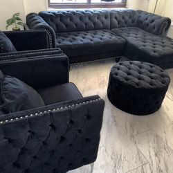 Luxury Tufted Black Sectional