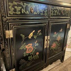 Vintage Oriental Black Lacquer Cabinet