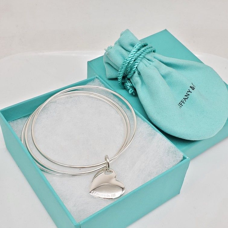 Tiffany & Co. Sterling Silver Bangle Set Heart 