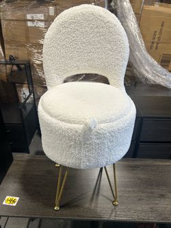 New Small Vanity Stool Chair with Storage and Folding Back