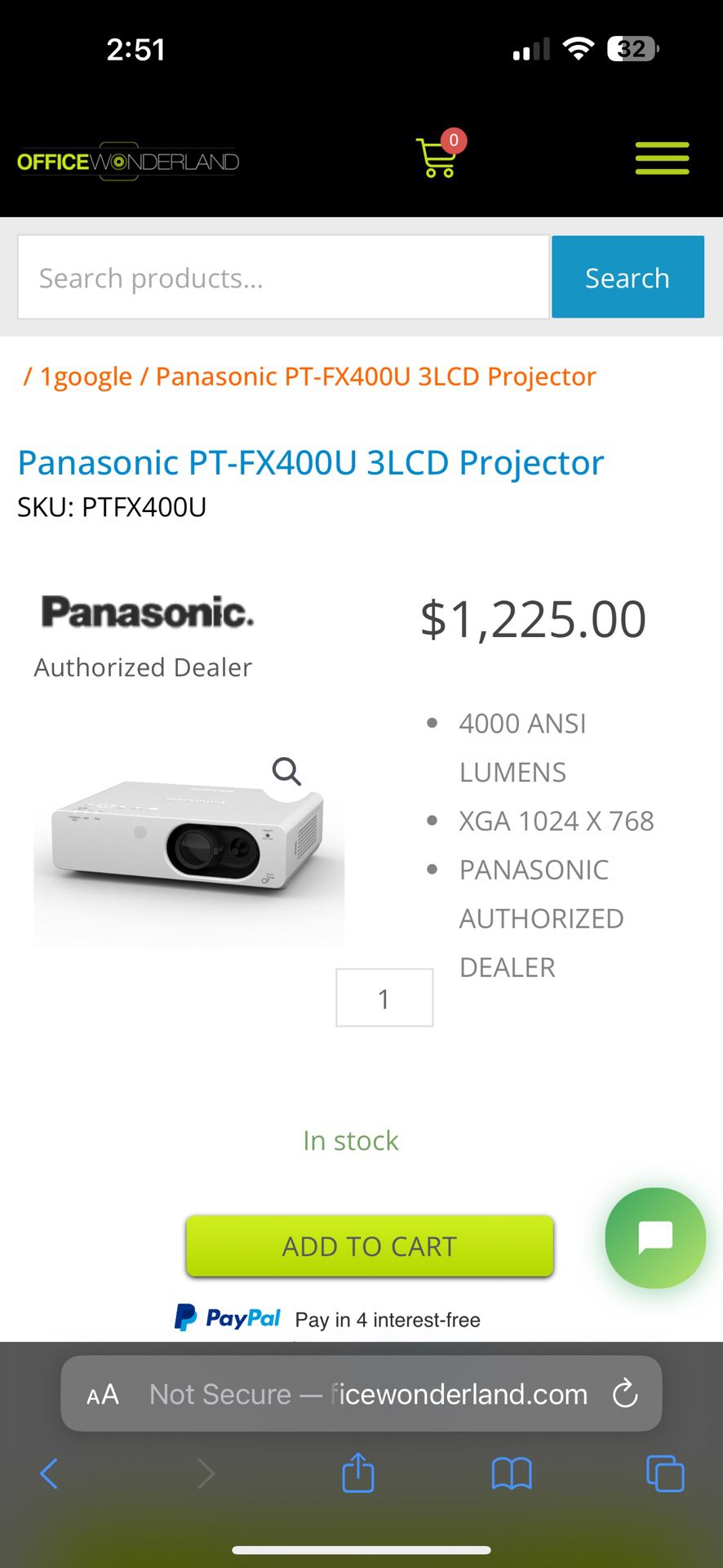 Panasonic brand new open box projector