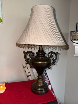 Vintage Brass Table Lamp with Beaded Shade