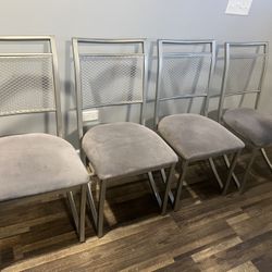Set Of 4 Microfiber Metal Chairs 