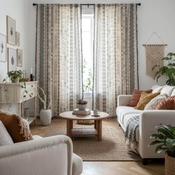 Western Azetc Boho Chic Decor Semi-Blackout Light Filtering Drapes 59" x 84"